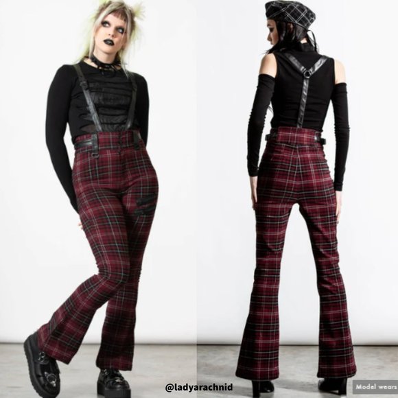 Killstar Pants - KILLSTAR Prophet of Doom suspender trousers [BLOOD TARTAN]